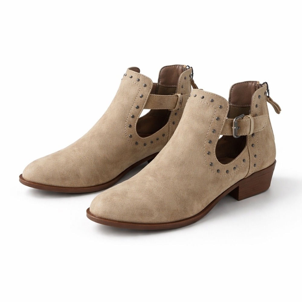 Seven7 NWT Mr Stokley Studded Taupe Ankle Booties Womens 9.5 Western Boho Buckle